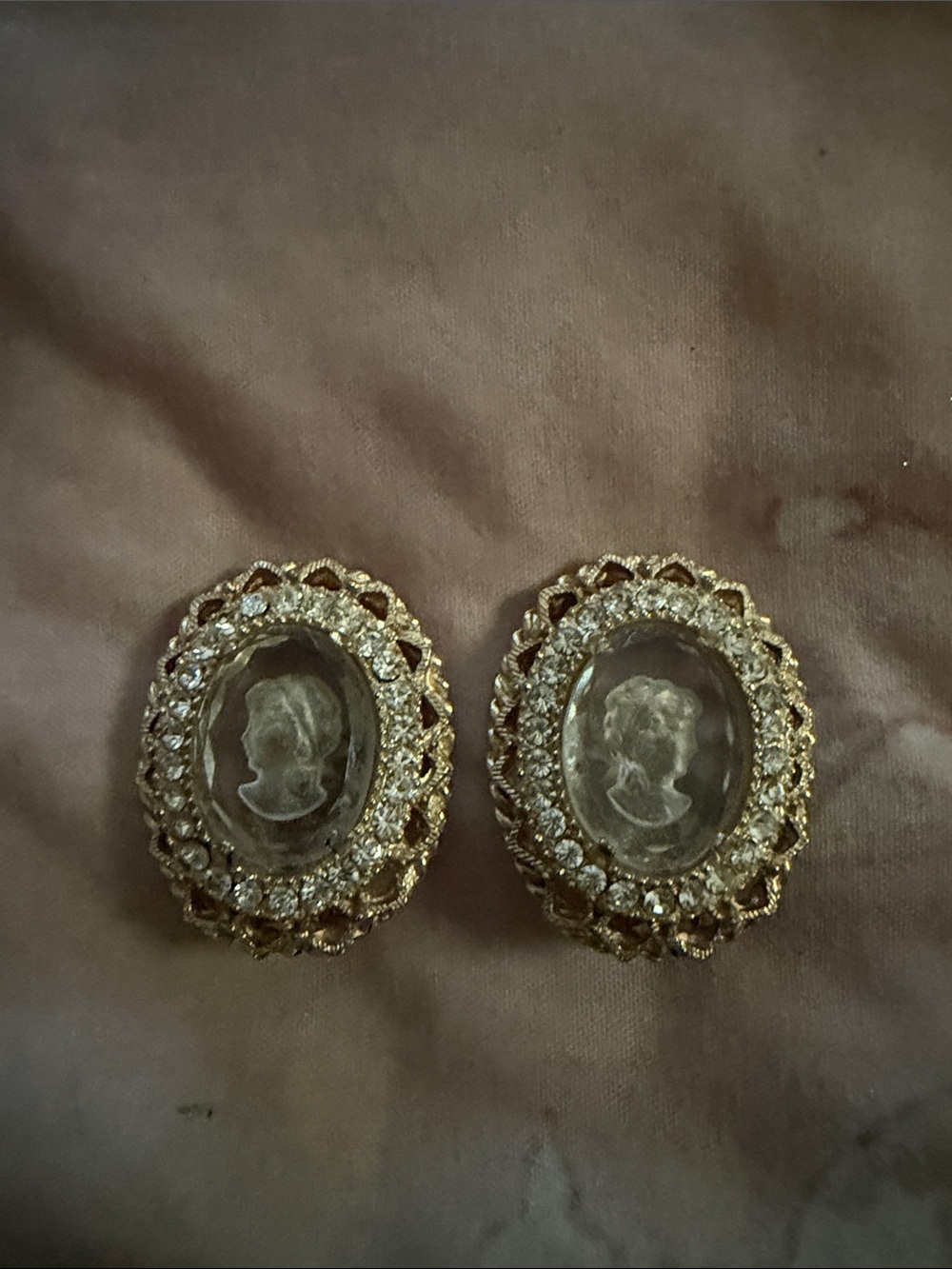 Gold-Tone Cameo Crystal Halo Clip-On Earrings - Gold